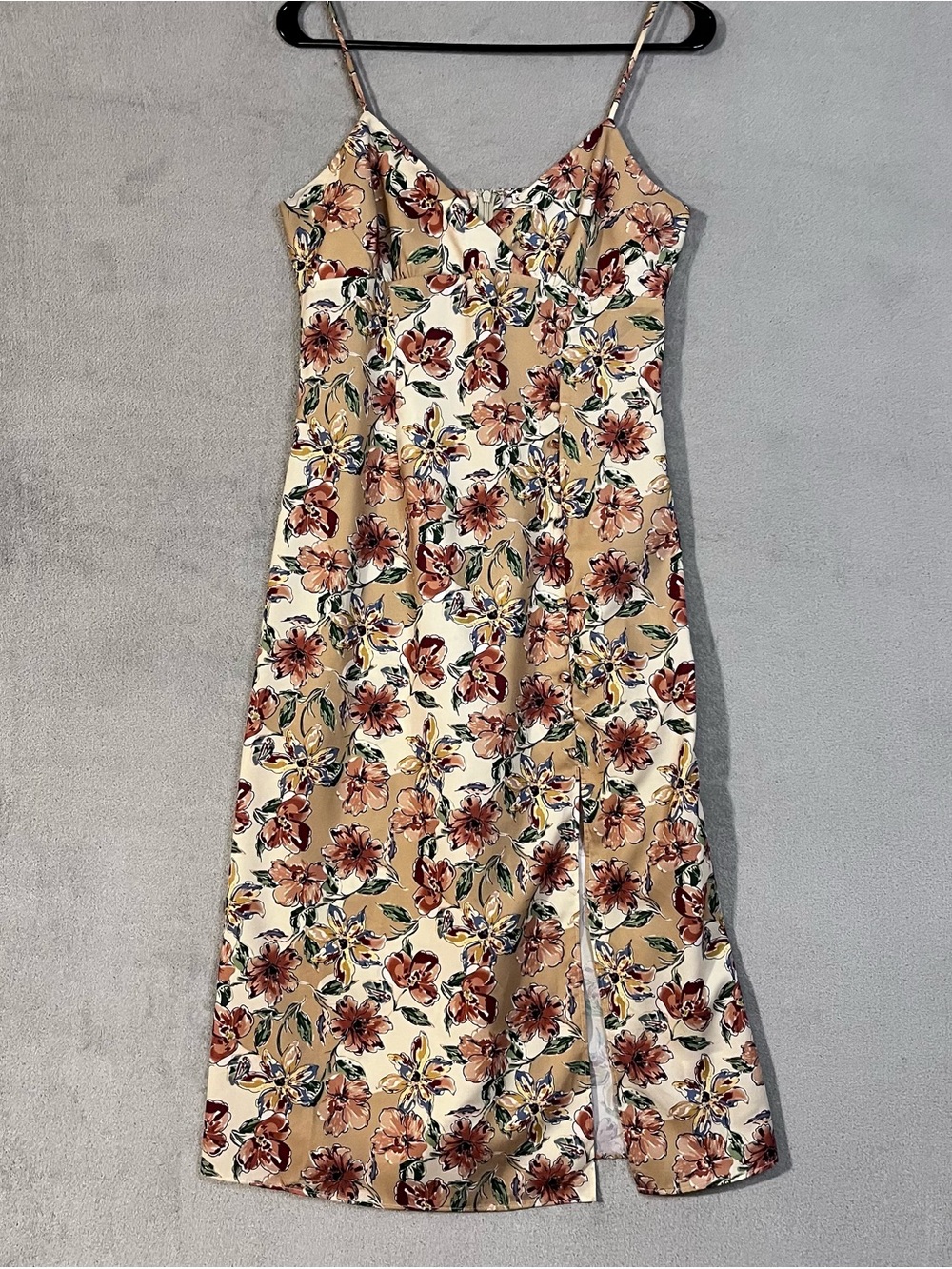 Sage Romantic Floral Slip Midi Dress Sundress Womens Sz M Front Side Slit